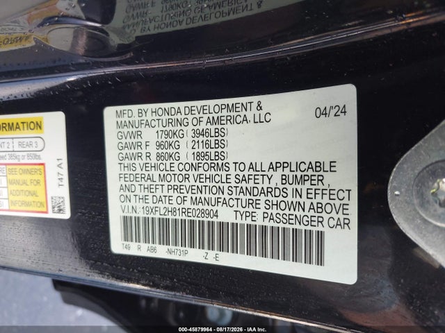 Aukcja sprzedaży 2024 Honda Civic Sport, vin: 19XFL2H81RE028904, numer aukcji: 45879964