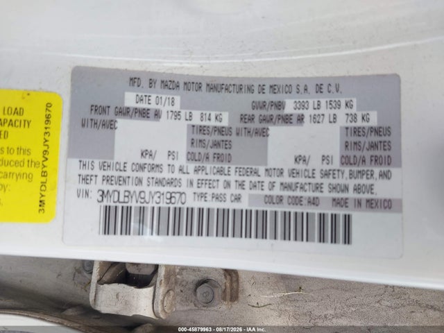 3MYDLBYV9JY319670 Toyota YARIS IA