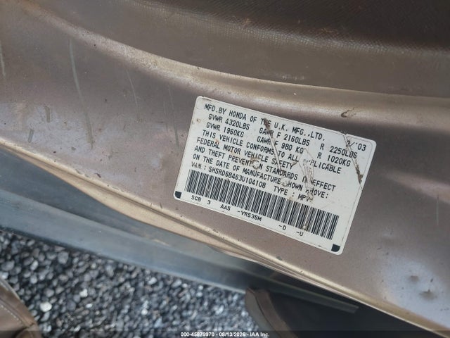 45879970 :رقم المزاد ، SHSRD68463U104108 vin ، 2003 Honda Cr-v Lx مزاد بيع