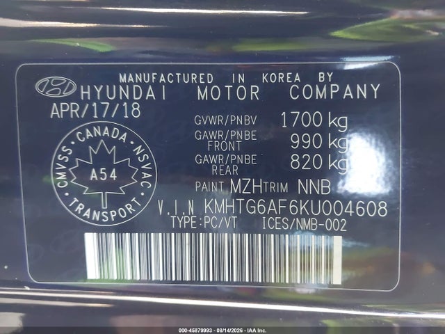 Hyundai Veloster 2.0 Gl 2019 KMHTG6AF6KU004608 Image 9