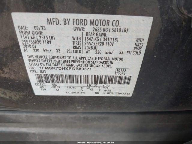 Продажа на аукционе авто 2023 Ford Explorer Xlt, vin: 1FMSK7DHXPGB80371, номер лота: 45879995