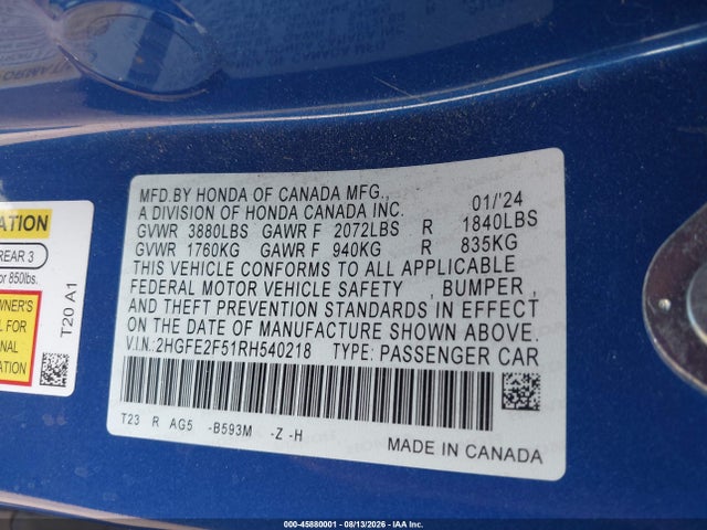 2HGFE2F51RH540218 Honda Civic Sport