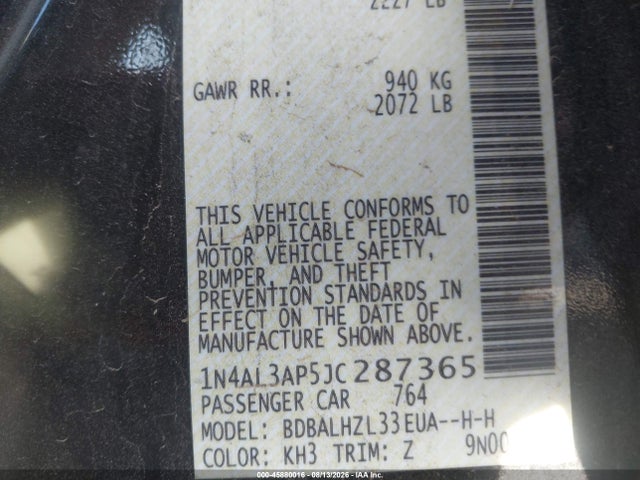 1N4AL3AP5JC287365 Nissan Altima 2.5 Sr