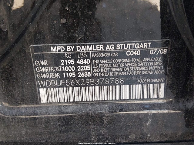 45880039 :رقم المزاد ، WDBUF56X29B378788 vin ، 2009 Mercedes-benz E 350 مزاد بيع