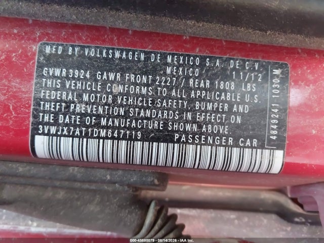 45880079 :رقم المزاد ، 3VWJX7AT1DM647119 vin ، 2013 Volkswagen Beetle 2.5l مزاد بيع