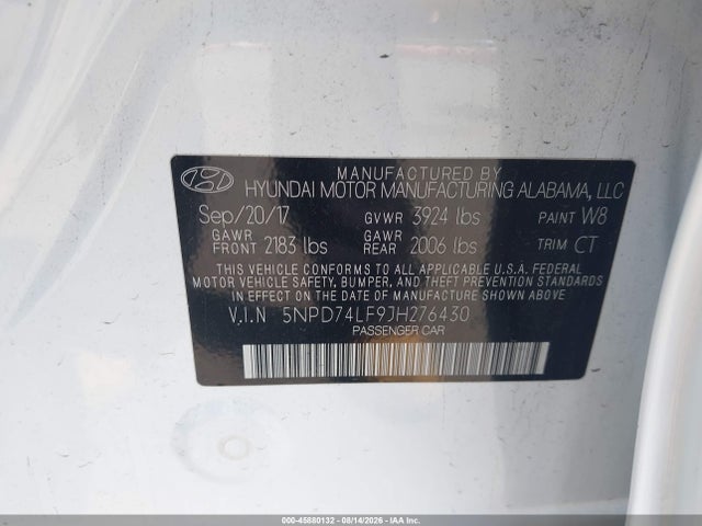 5NPD74LF9JH276430 Hyundai ELANTRA SE