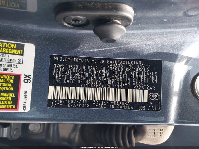 Продажа на аукционе авто 2018 Toyota Corolla L, vin: 2T1BURHE4JC011303, номер лота: 45880140