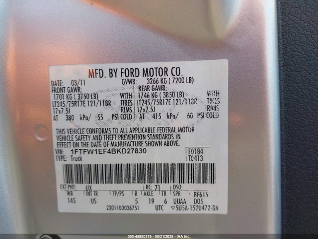 2011 Ford F-150 Xlt მანქანა იყიდება აუქციონზე, vin: 1FTFW1EF4BKD27830, აუქციონის ნომერი: 45880179