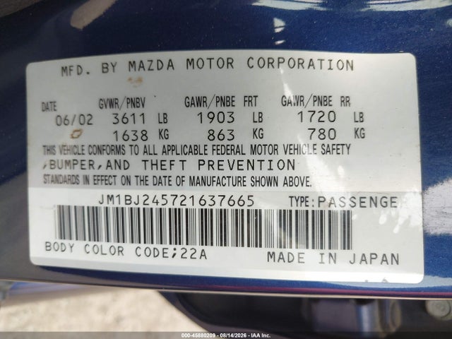 Продаж на аукціоні авто 2002 Mazda Protege5, vin: JM1BJ245721637665, номер лоту: 45880209
