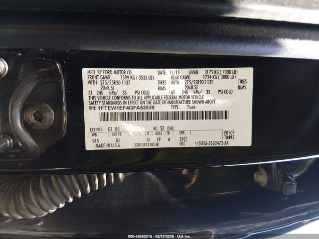 Продажа на аукционе авто 2016 Ford F-150 King Ranch, vin: 1FTEW1EF4GFA53539, номер лота: 45880216