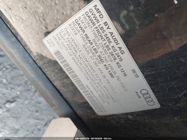 45880226 :رقم المزاد ، WA1BNAFY2J2209656 vin ، 2018 Audi Q5 2.0t Premium مزاد بيع