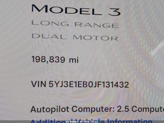 2018 Tesla Model 3 Long Range/performance მანქანა იყიდება აუქციონზე, vin: 5YJ3E1EB0JF131432, აუქციონის ნომერი: 45880234
