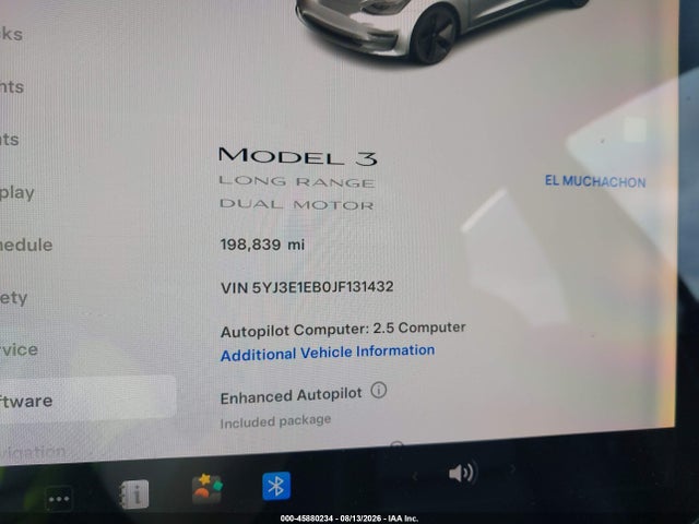 2018 Tesla Model 3 Long Range/performance მანქანა იყიდება აუქციონზე, vin: 5YJ3E1EB0JF131432, აუქციონის ნომერი: 45880234