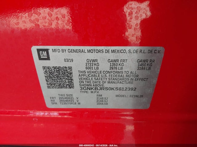 Chevrolet BLAZER RS 2019 3GNKBJRS0KS612392 Image 9