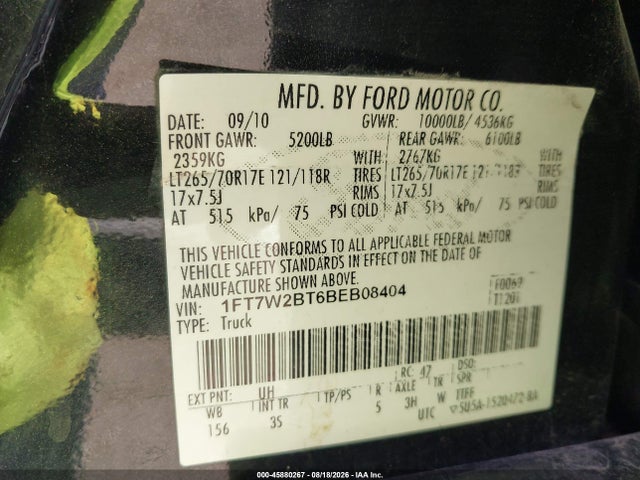 Продаж на аукціоні авто 2011 Ford F-250 Xlt, vin: 1FT7W2BT6BEB08404, номер лоту: 45880267
