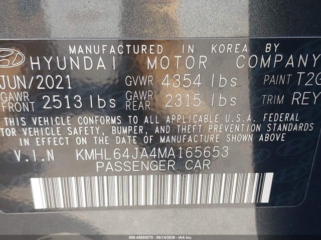 Hyundai SONATA SEL 2021 KMHL64JA4MA165653 Image 9