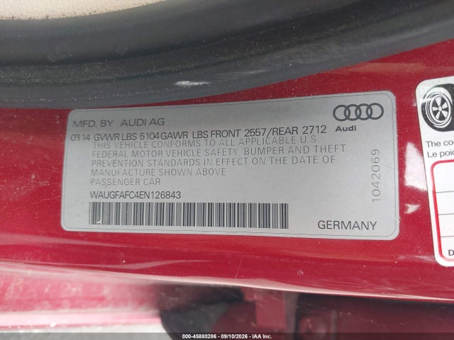 45880286 :رقم المزاد ، WAUGFAFC4EN126843 vin ، 2014 Audi A6 2.0t Premium مزاد بيع