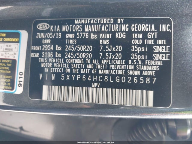 Продажа на аукционе авто 2020 Kia Telluride S, vin: 5XYP64HC8LG026587, номер лота: 45880305