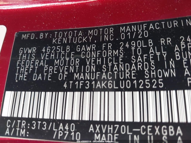 Toyota Camry Hybrid Xle 2020 4T1F31AK6LU012525 Image 9