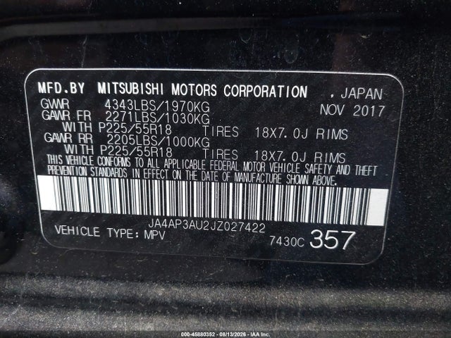 JA4AP3AU2JZ027422 Mitsubishi Outlander Sport 2.0 Es