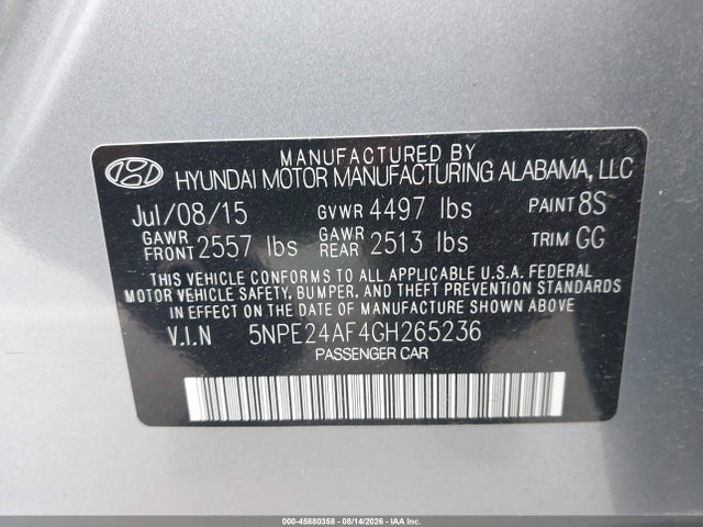 Hyundai SONATA SE 2016 5NPE24AF4GH265236 Image 9