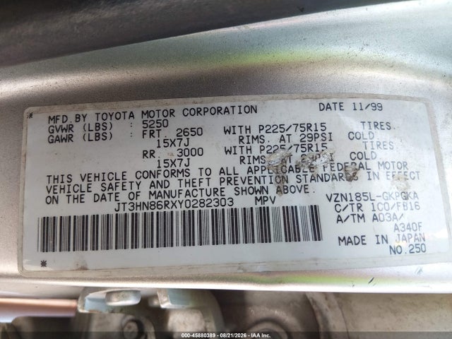 Продаж на аукціоні авто 2000 Toyota 4runner Sr5 V6, vin: JT3HN86RXY0282303, номер лоту: 45880389