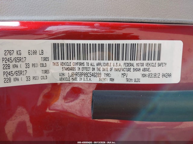Aukcja sprzedaży 2009 Jeep Grand Cherokee Limited, vin: 1J8HR58P09C546289, numer aukcji: 45880400