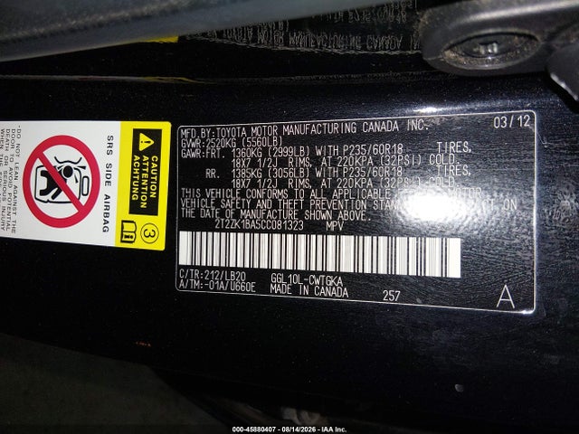 Aukcja sprzedaży 2012 Lexus Rx 350, vin: 2T2ZK1BA5CC081323, numer aukcji: 45880407