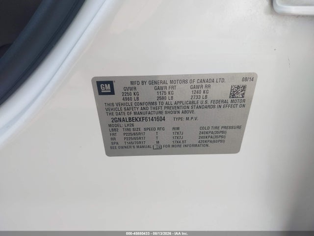 Chevrolet EQUINOX LT 2015 2GNALBEKXF6141604 Image 9