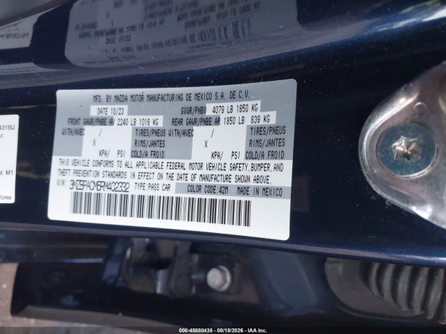 Продаж на аукціоні авто 2024 Mazda Mazda3 2.5 S Preferred, vin: 3MZBPACM6RM402332, номер лоту: 45880438
