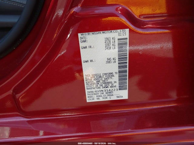 45880465 :رقم المزاد ، 1N4BL4EV3PN354223 vin ، 2023 Nissan Altima Sl Fwd مزاد بيع
