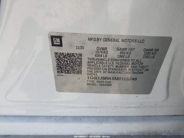 45880477 :رقم المزاد ، 1G6DJ5RK5M0115248 vin ، 2021 Cadillac Ct4 Luxury مزاد بيع