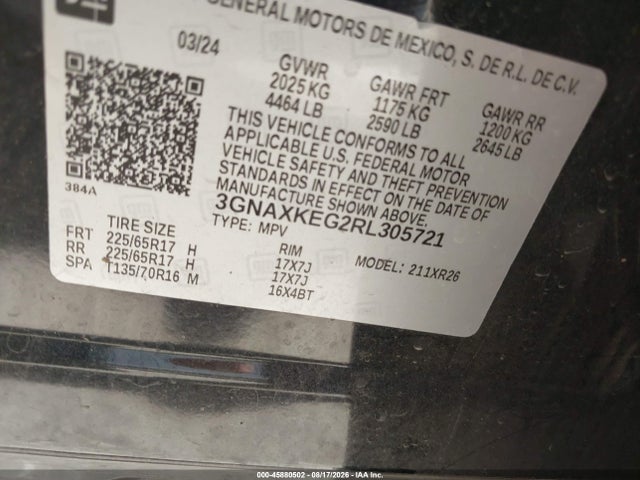 Продаж на аукціоні авто 2024 Chevrolet Equinox Fwd Lt, vin: 3GNAXKEG2RL305721, номер лоту: 45880502