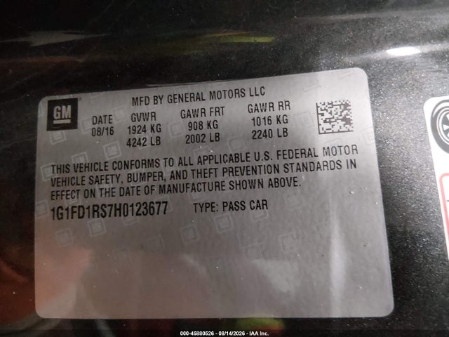 Продажа на аукционе авто 2017 Chevrolet Camaro 2lt, vin: 1G1FD1RS7H0123677, номер лота: 45880526