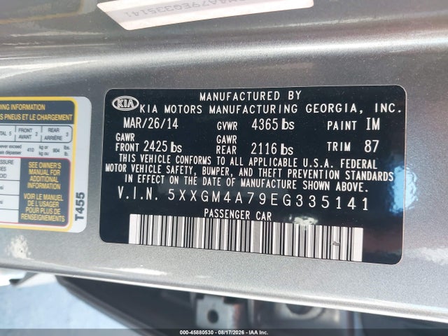 KIA Optima Lx 2014 5XXGM4A79EG335141 Image 9