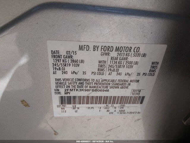 Ford Edge Titanium 2015 2FMTK3K98FBB06946 Image 9