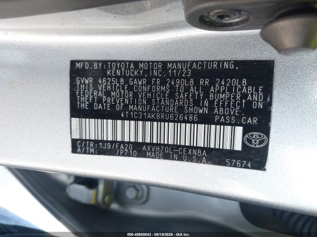 4T1C31AK8RU626486 Toyota Camry Hybrid Le