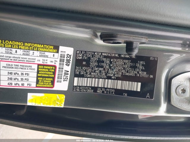 Продажа на аукционе авто 2013 Toyota Sienna Le V6 8 Passenger, vin: 5TDKK3DC3DS379295, номер лота: 45880554