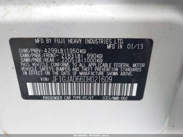 Aukcja sprzedaży 2013 Subaru Impreza 2.0i Premium, vin: JF1GJAD66DH021609, numer aukcji: 45880562