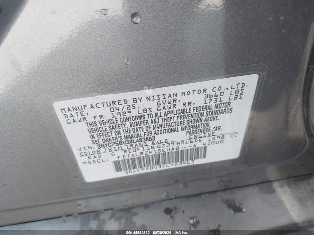 45880582 :رقم المزاد ، 3N1CP5BV3SL483863 vin ، 2025 Nissan Kicks Play S مزاد بيع