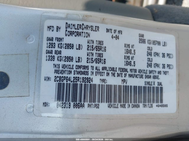 Aukcja sprzedaży 2005 Chrysler Town & Country Limited, vin: 2C8GP64L25R192924, numer aukcji: 45880591