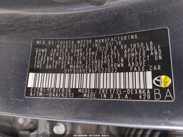 Toyota Corolla Le Plus 2016 5YFBURHE8GP522022 Image 9