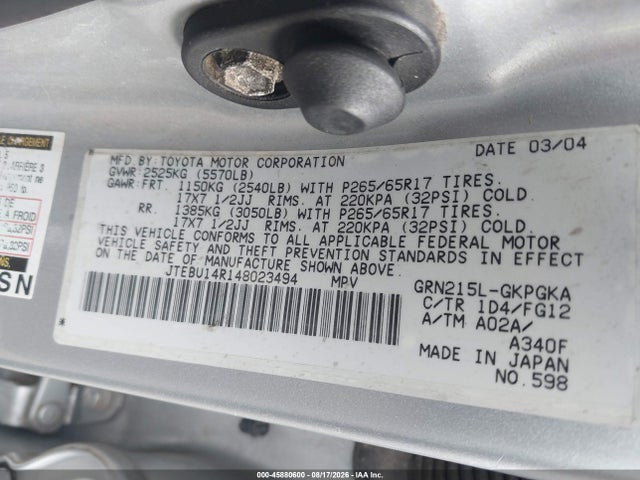 Продаж на аукціоні авто 2004 Toyota 4runner Sr5 V6, vin: JTEBU14R148023494, номер лоту: 45880600