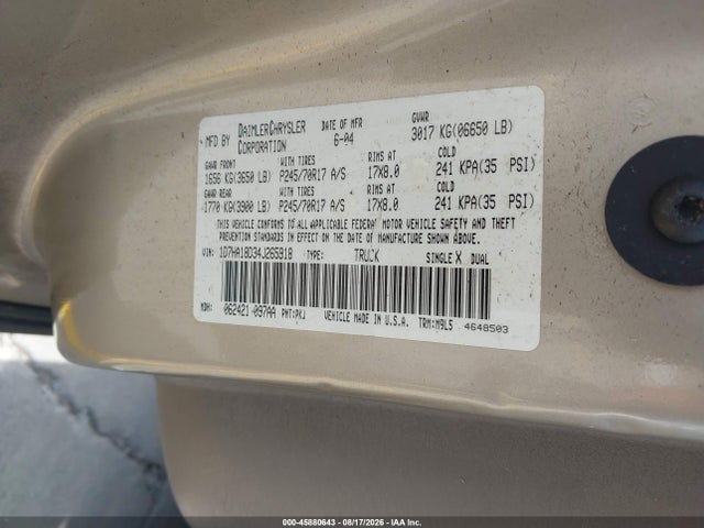 Aukcja sprzedaży 2004 Dodge Ram 1500 Slt/laramie, vin: 1D7HA18D34J265918, numer aukcji: 45880643