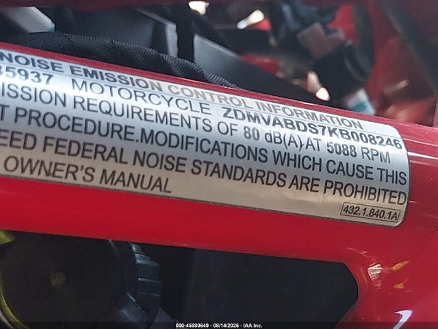 Ducati Supersport 2019 ZDMVABDS7KB008246 Image 10