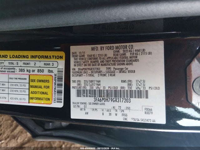 Ford FUSION SE 2016 3FA6P0H79GR317203 Image 9