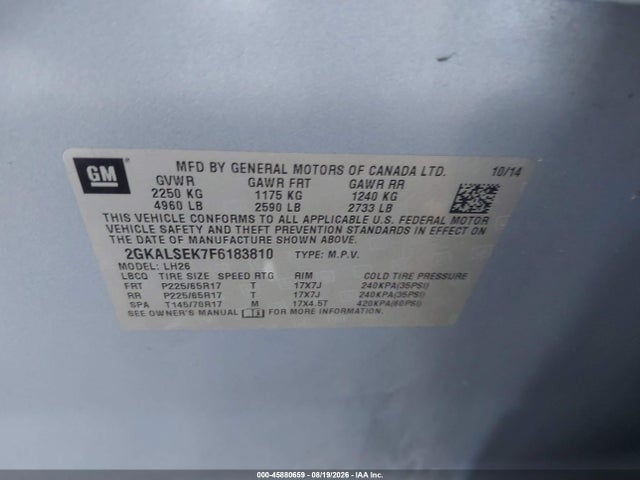 45880659 :رقم المزاد ، 2GKALSEK7F6183810 vin ، 2015 Gmc Terrain Slt-1 مزاد بيع