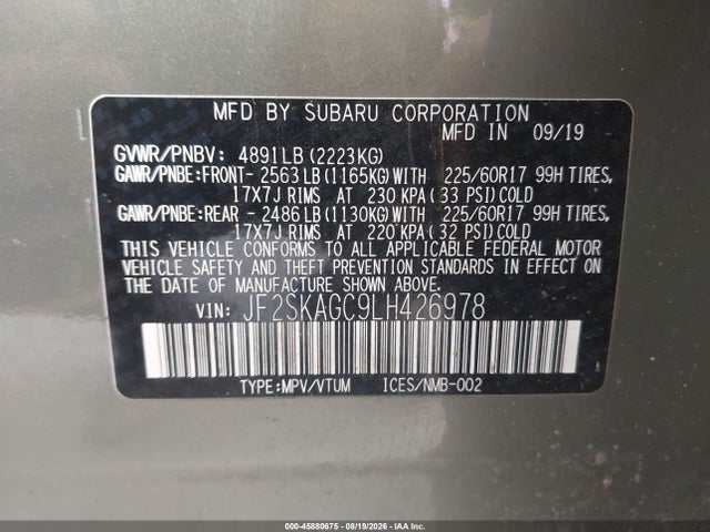 Продажа на аукционе авто 2020 Subaru Forester Premium, vin: JF2SKAGC9LH426978, номер лота: 45880675