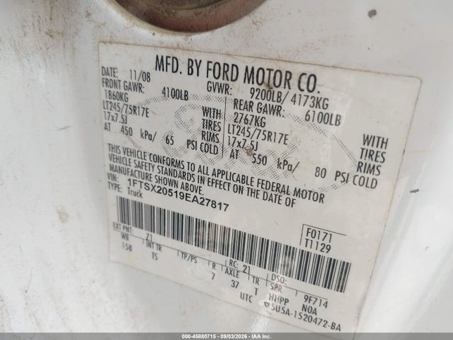 Aukcja sprzedaży 2009 Ford Super Duty F-250 Srw Lariat/xl/xlt, vin: 1FTSX20519EA27817, numer aukcji: 45880715