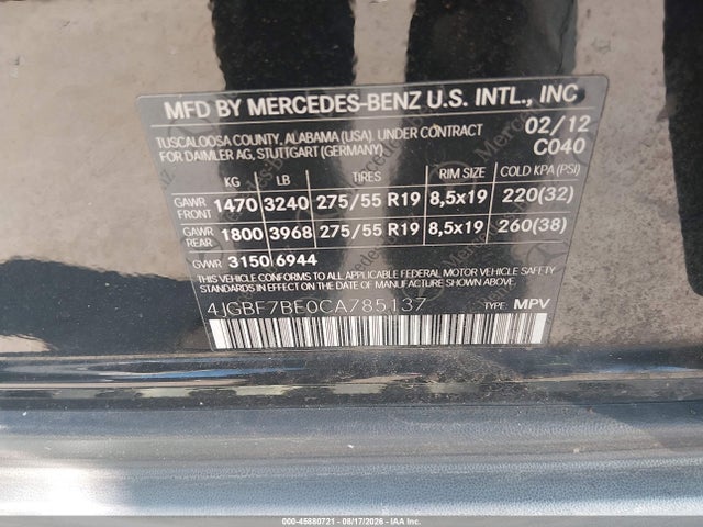 Продажа на аукционе авто 2012 Mercedes-benz Gl 450 4matic, vin: 4JGBF7BE0CA785137, номер лота: 45880721